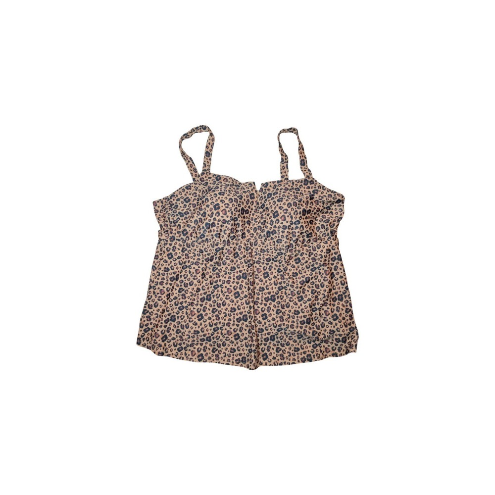 ⭐D2 Shade & Shore Flutter Halter Strap Tankini Swim Top Cheetah - Size 2X
